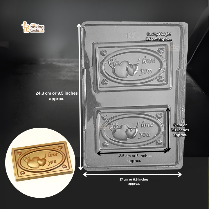 Heart theme PVC chocolate mould with measurements